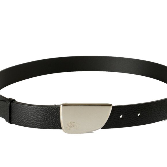 Burberry "Shield Brushed" Black Leather Buckle Decorated Belt US 40 IT 100 - Picture 2 of 5